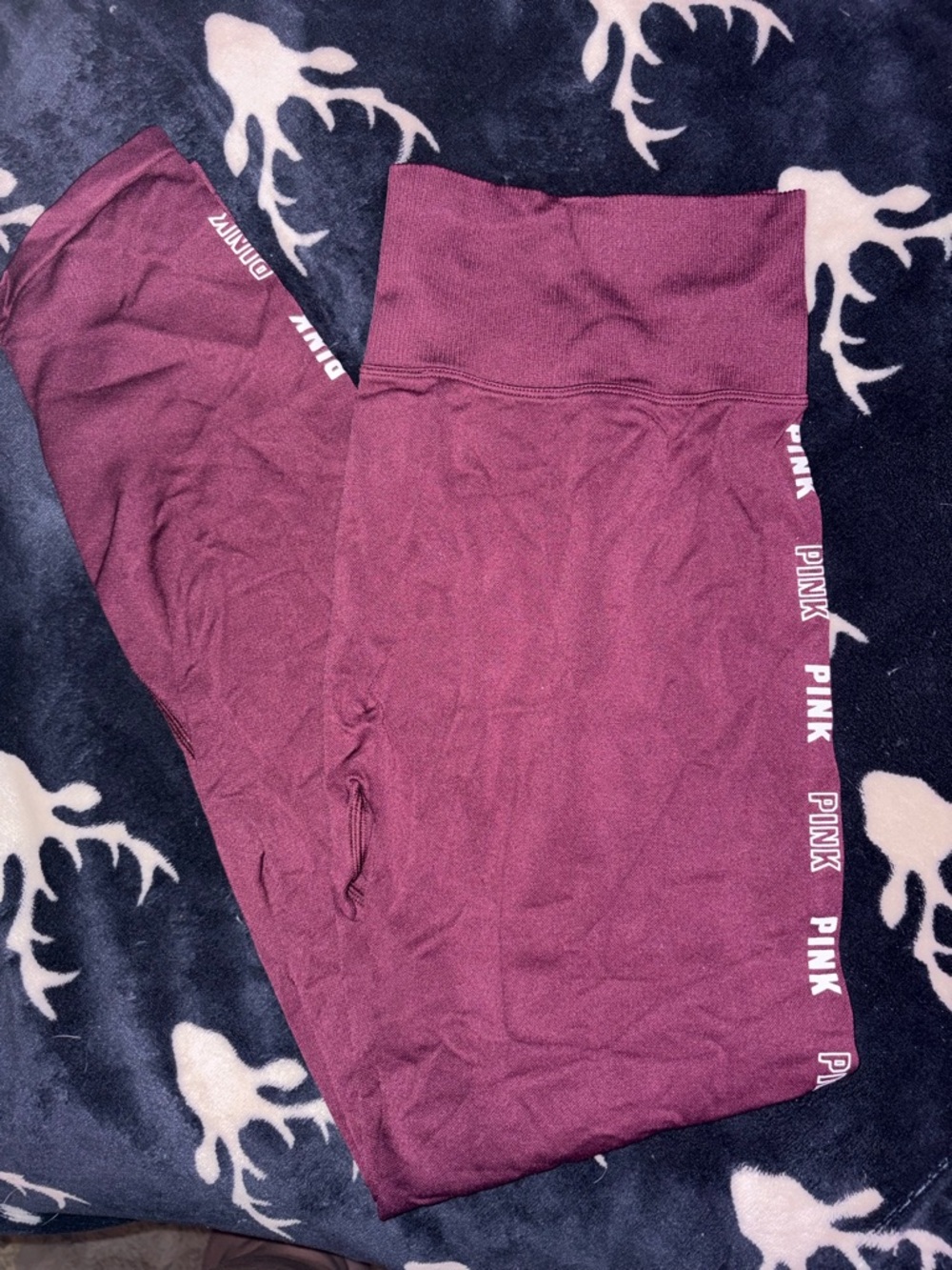 PINK Victoria's Secret Maroon High-Waist Leggings with Side Logo